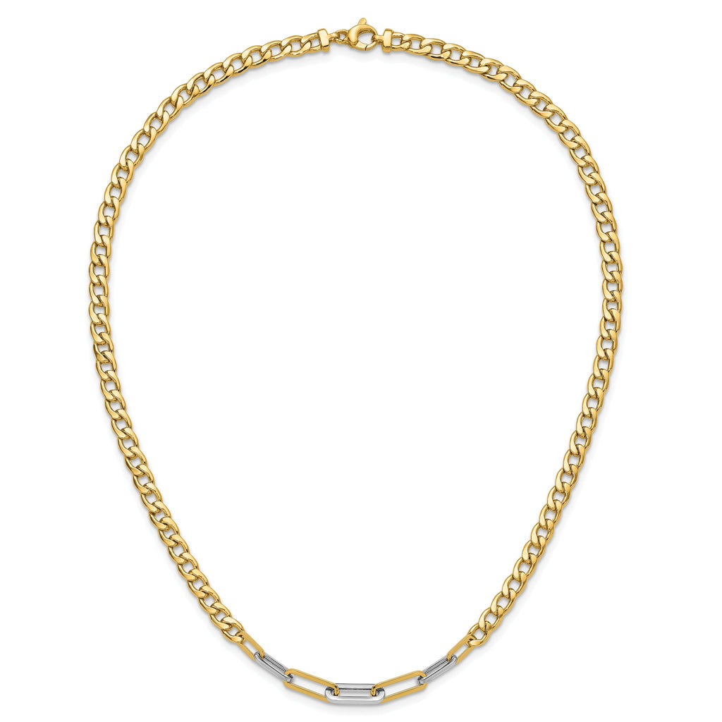 14K w/White RH Polished Curb and Paperclip Link Necklace