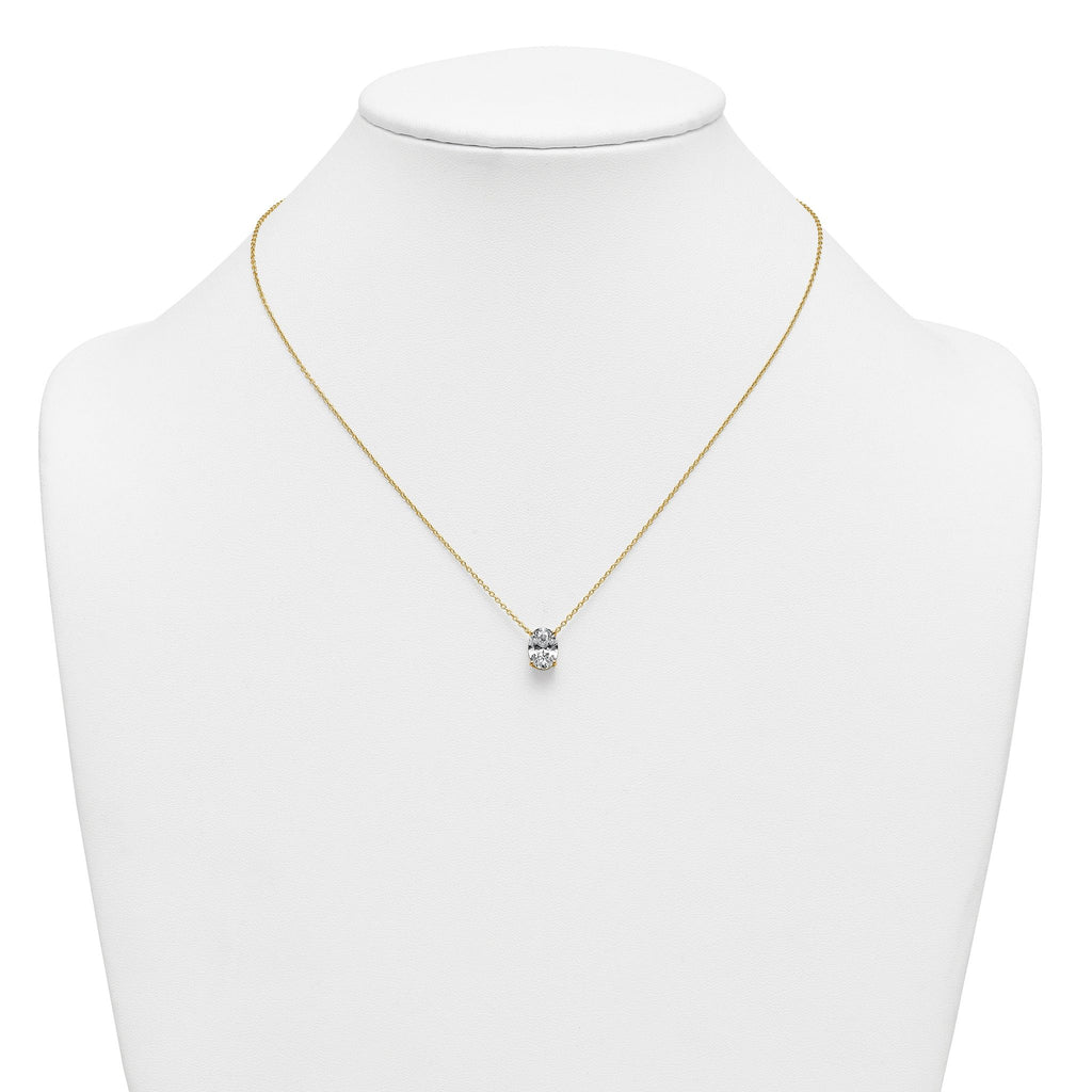 14k 2 carat Certified Lab Grown Diamond VS+ F+ Oval Complete Four Prong 18 inch Pendant Necklace