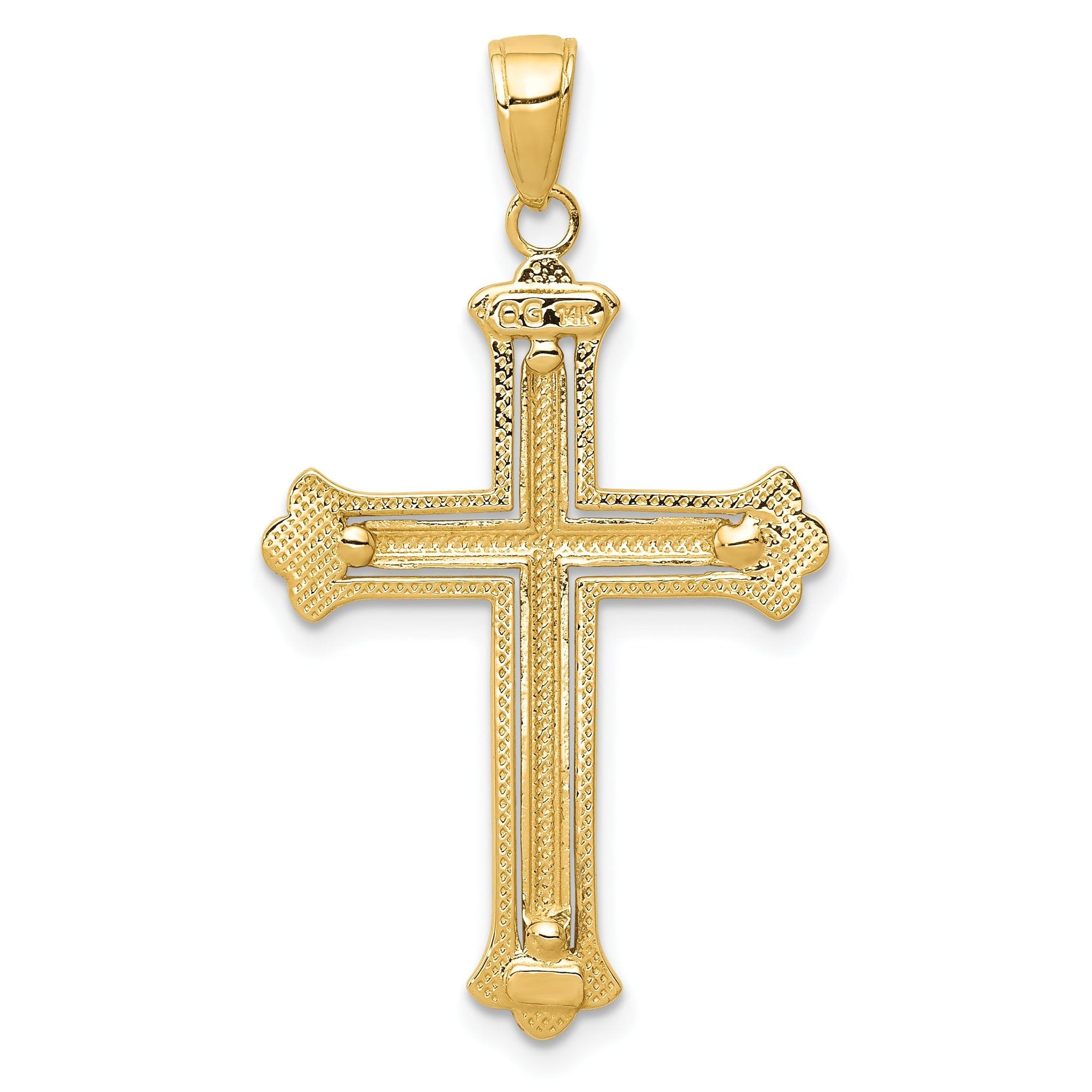 14K Gold Rhodium-Plated Budded Cross Pendant, Elegant Solid Design by Sophia Jewelers