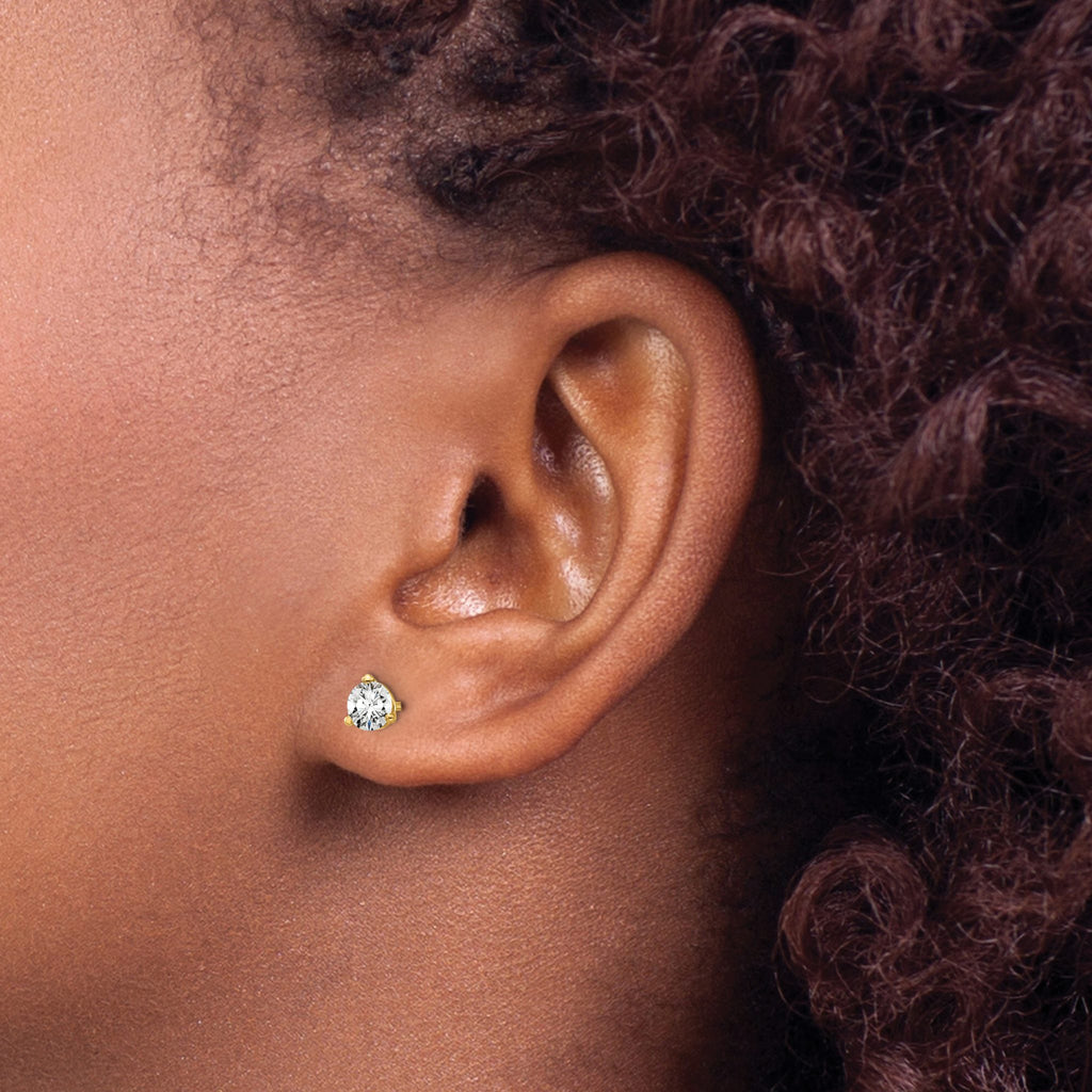 14K Yellow Gold 1/2 ct Certified Lab-Created Diamond VS+ F+, 3-Prong Stud Earrings