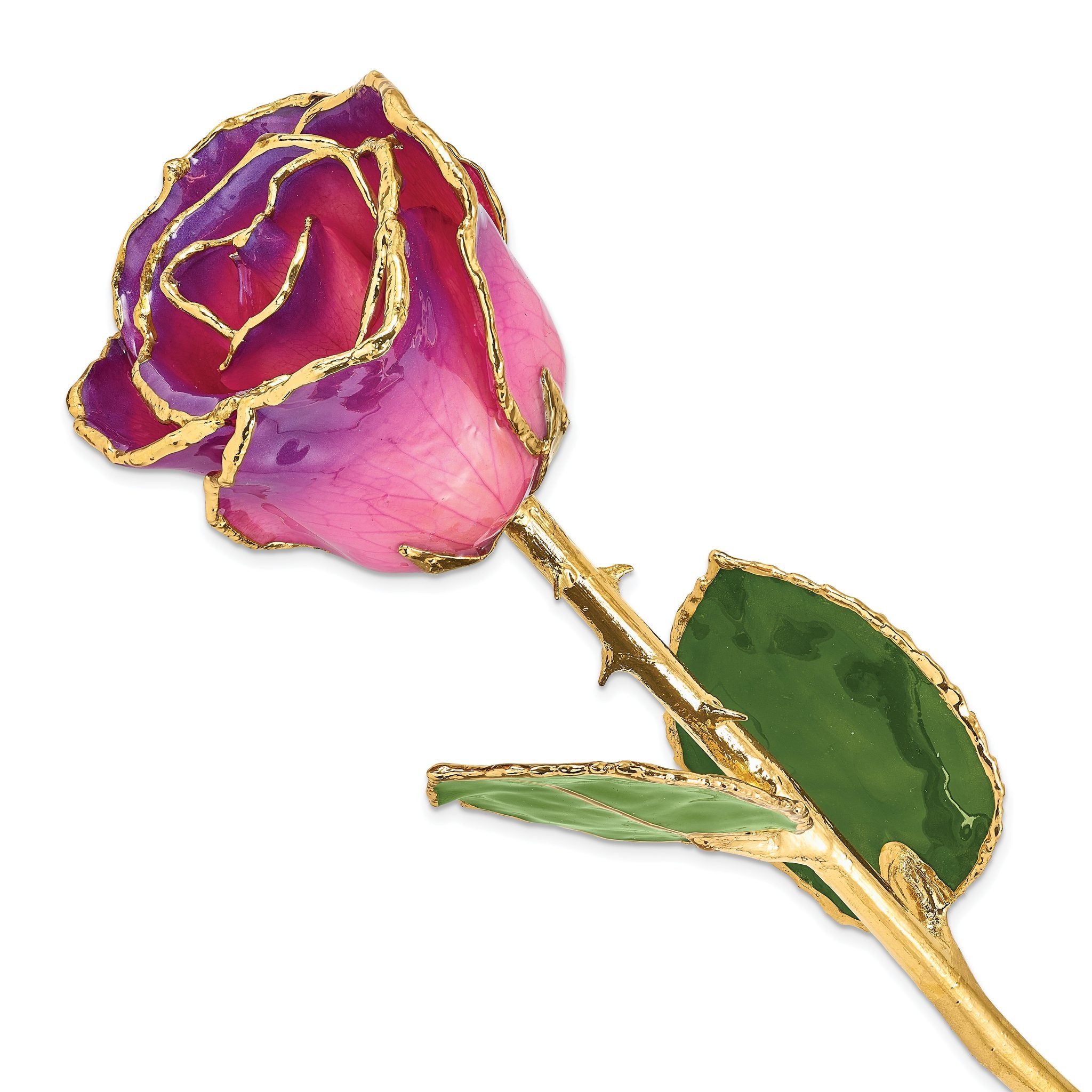 Lacquer Dipped Gold Trimmed Pink Amethyst Real Rose Main image