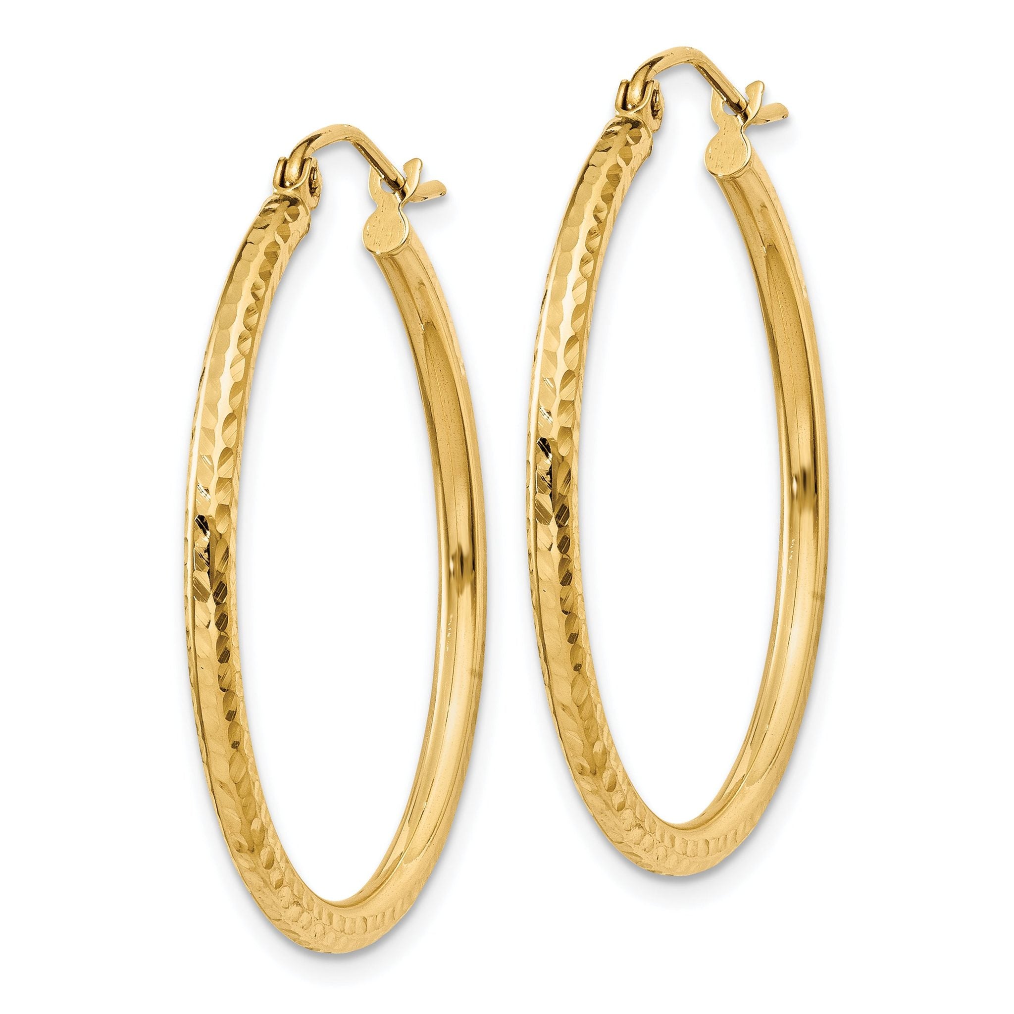 14k Diamond-cut 2mm Round Tube Hoop Earrings Secondary image