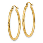14k Diamond-cut 2mm Round Tube Hoop Earrings