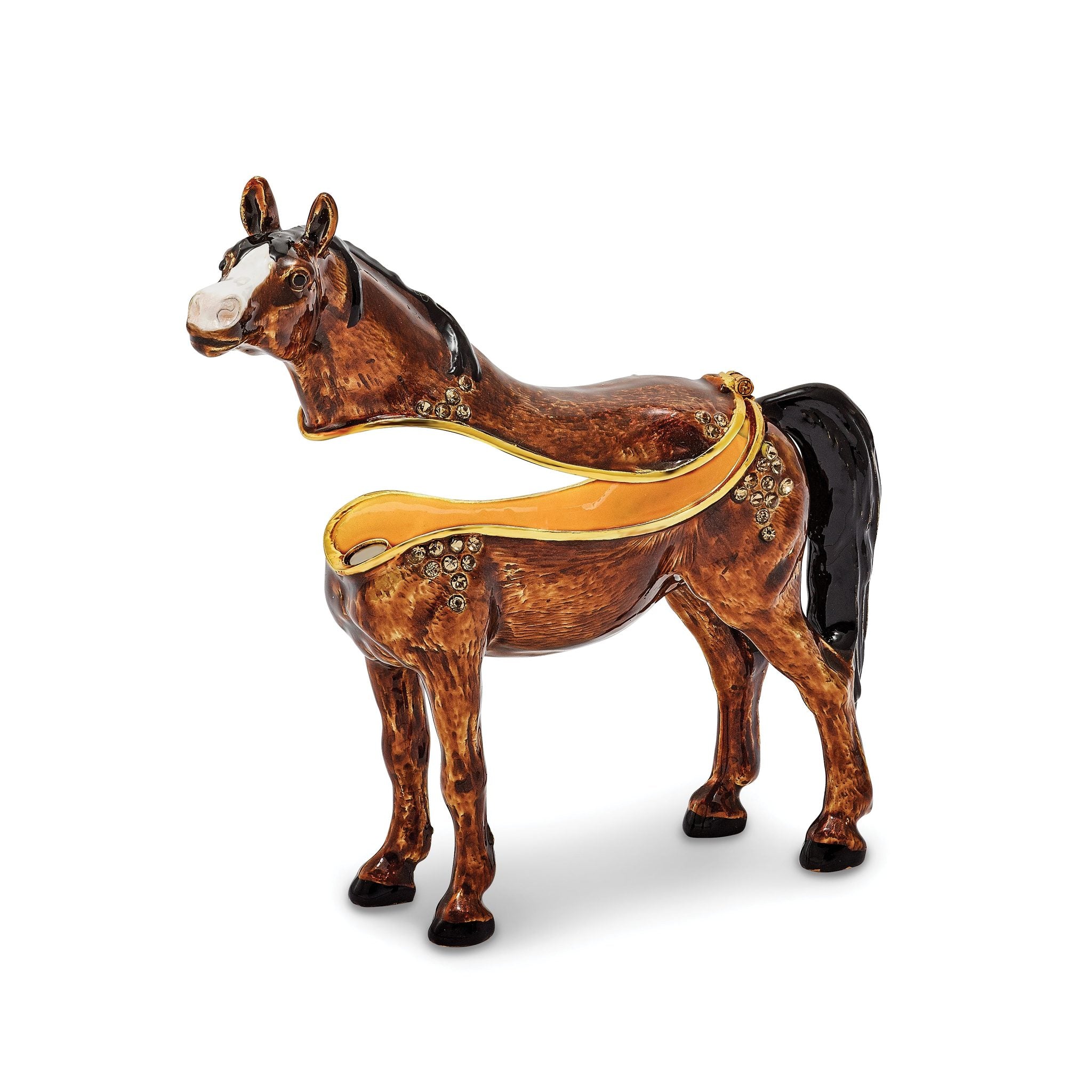 Luxury Giftware Pewter Bejeweled Crystals Gold-tone Enameled HARRIET Brown Horse Trinket Box with Matching 18 Inch Necklace Secondary image