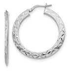 Sterling Silver RH-plated Polished & D/C Hoop Earrings