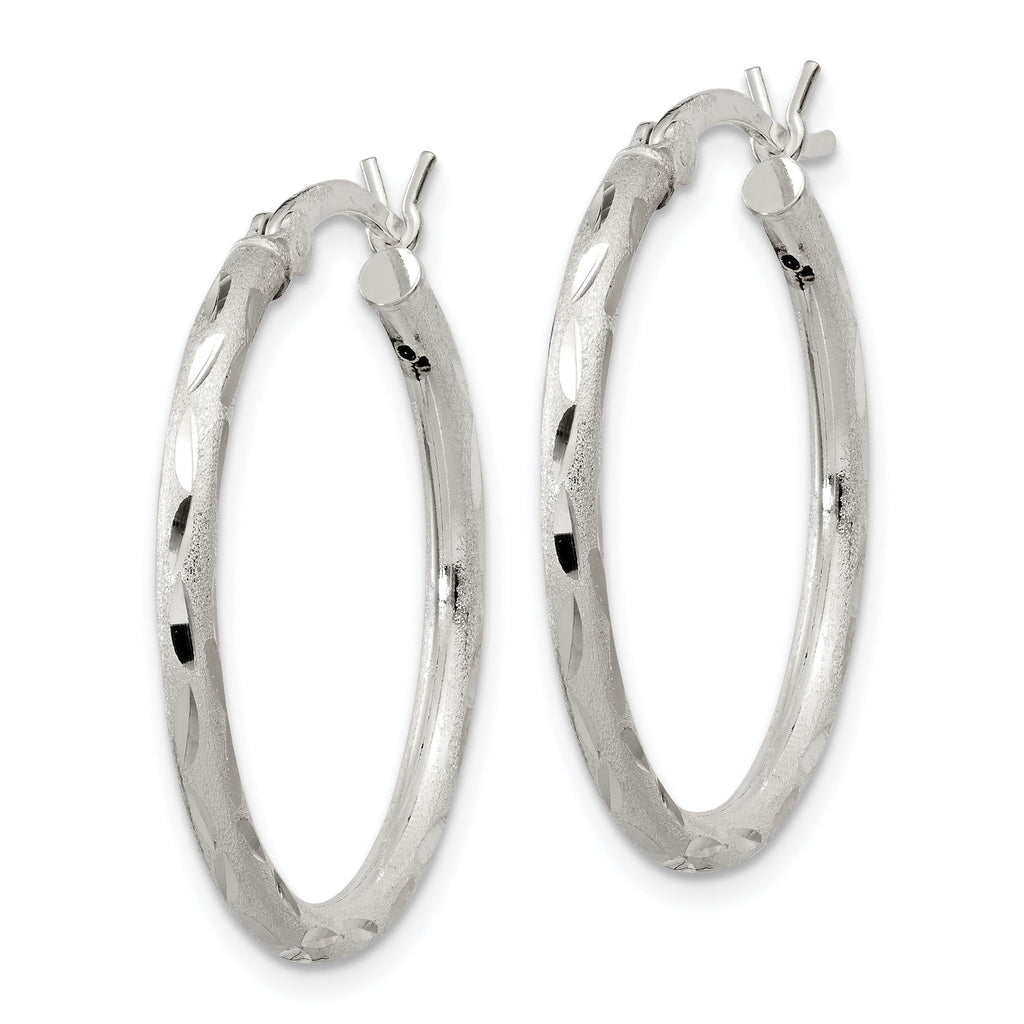 Sterling Silver 925 Satin Diamond-Cut Hoop Earrings with Brushed Finish