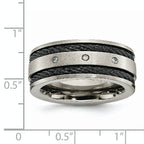 Titanium Wedding Band with Black IP-Plating and Diamonds