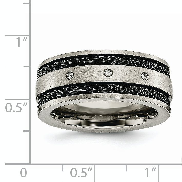 Titanium Wedding Band with Black IP-Plating and Diamonds