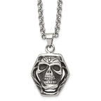Antiqued Skull Pendant Necklace in Stainless Steel
