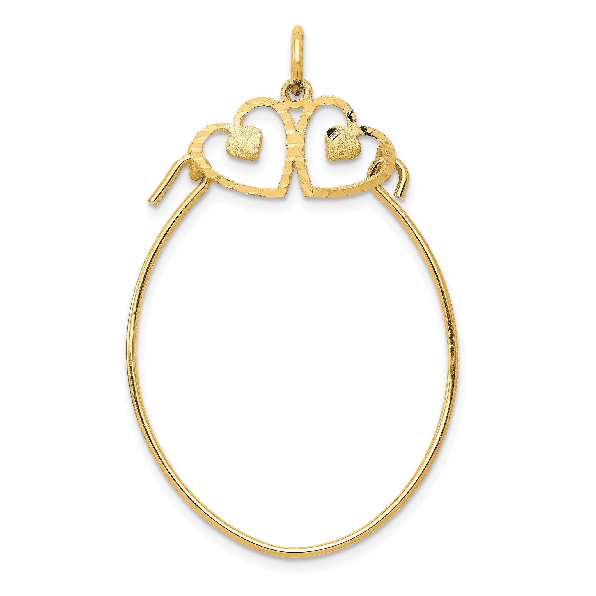 10K Yellow Gold Double Heart Charm Holder with Polished Finish Main image
