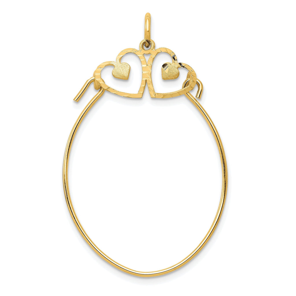 10K Yellow Gold Double Heart Charm Holder with Polished Finish