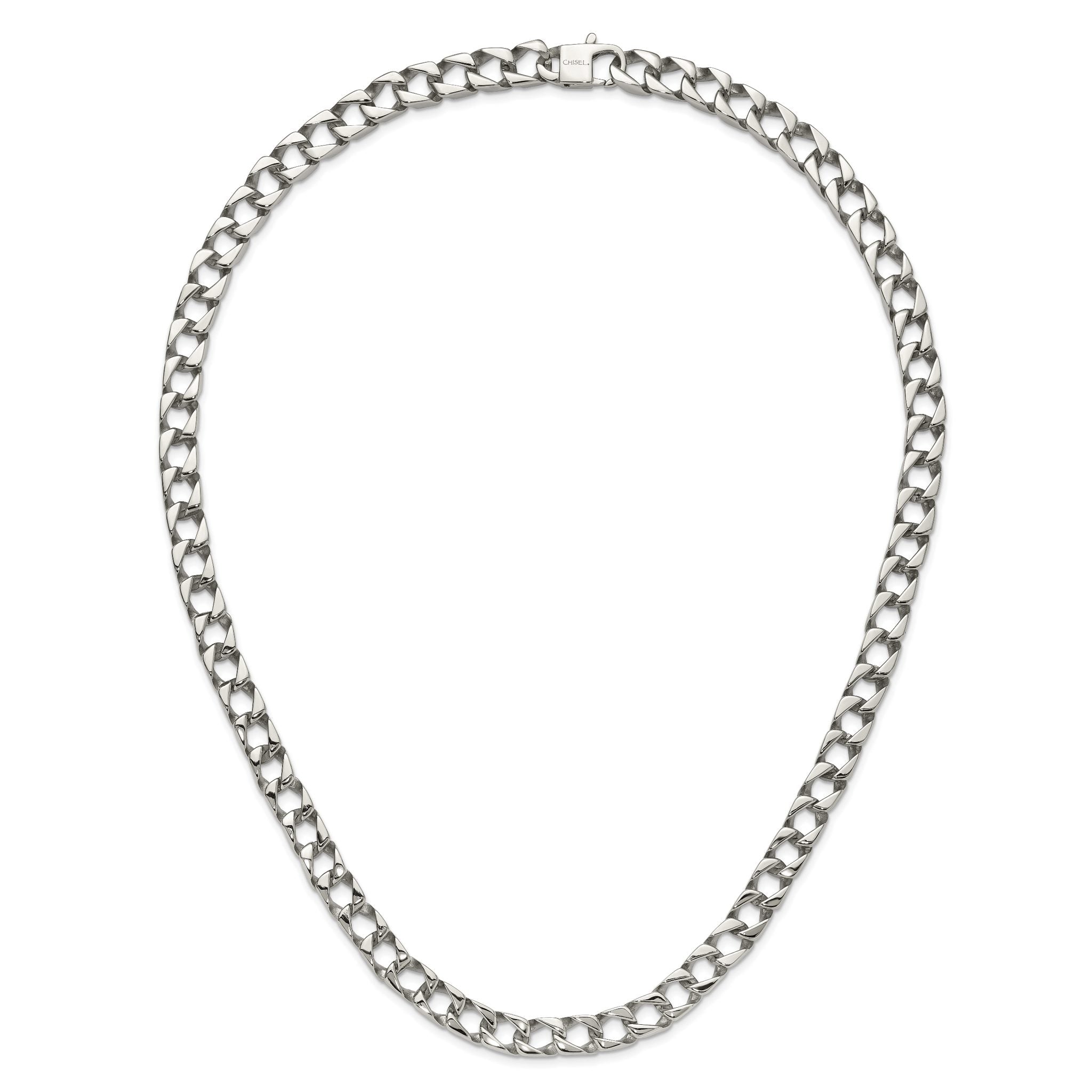 Sophia Jewelers Men's Polished Stainless Steel Curb Chain Necklace 24 Elegant Gift-Ready