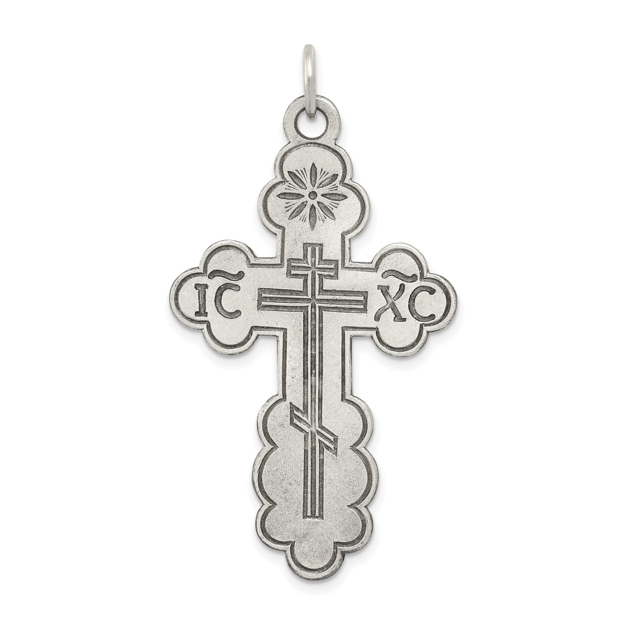 Sterling Silver 925 Eastern Orthodox Cross Charm Polished Antique Finish