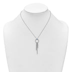 Sterling Silver Rhodium-plated Blue and White CZ 16 inch with 2 inch extender Circle with 3 Drops Necklace