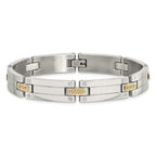 Stainless Steel with 14k Gold Accent Polished Link Bracelet for Men