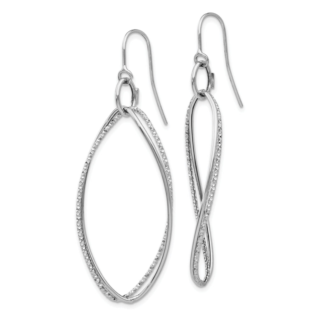 14K White Gold Textured Twisted Dangle Earrings with Rhodium Finish