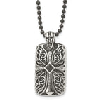 Stainless Steel Antiqued and Polished w/Black Agate Cross DogTag 30in Neckl