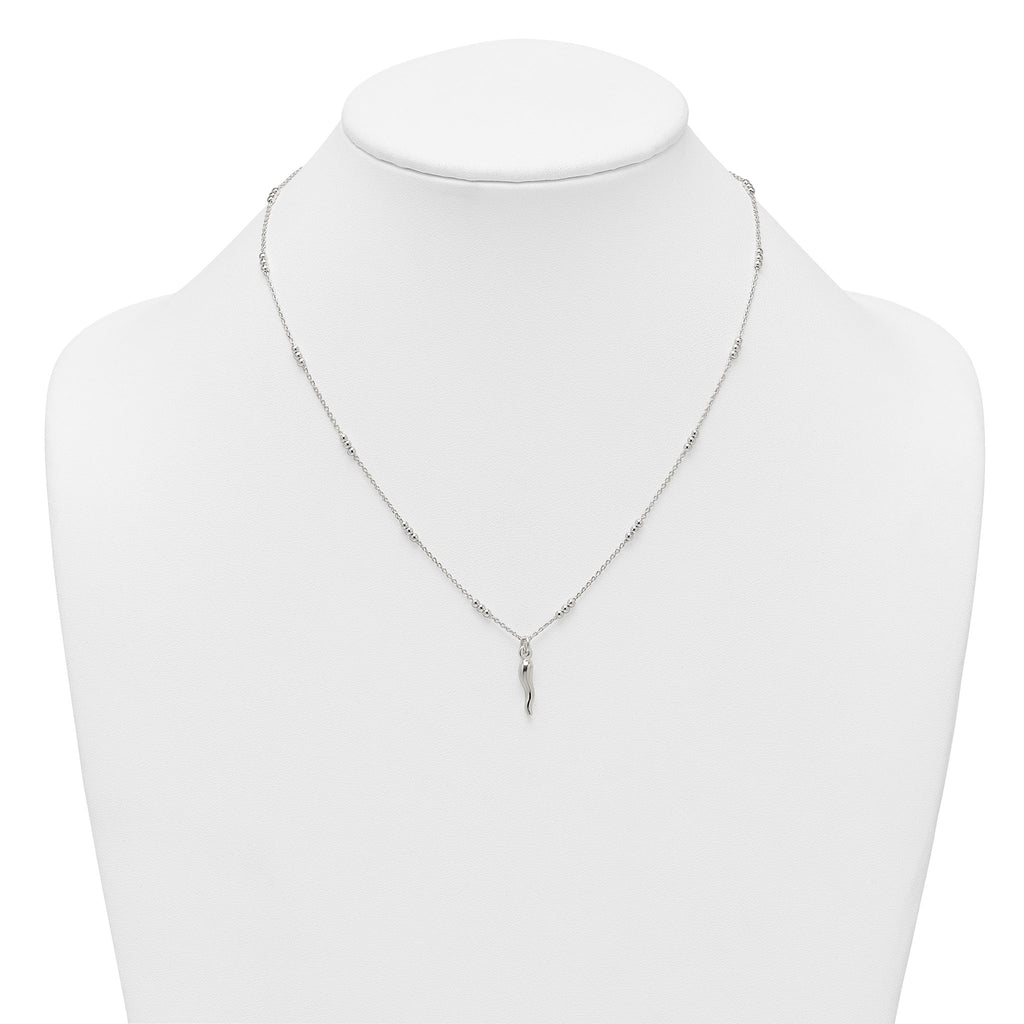 Sterling Silver Polished and Beaded Italian Horn 18 Inch Necklace