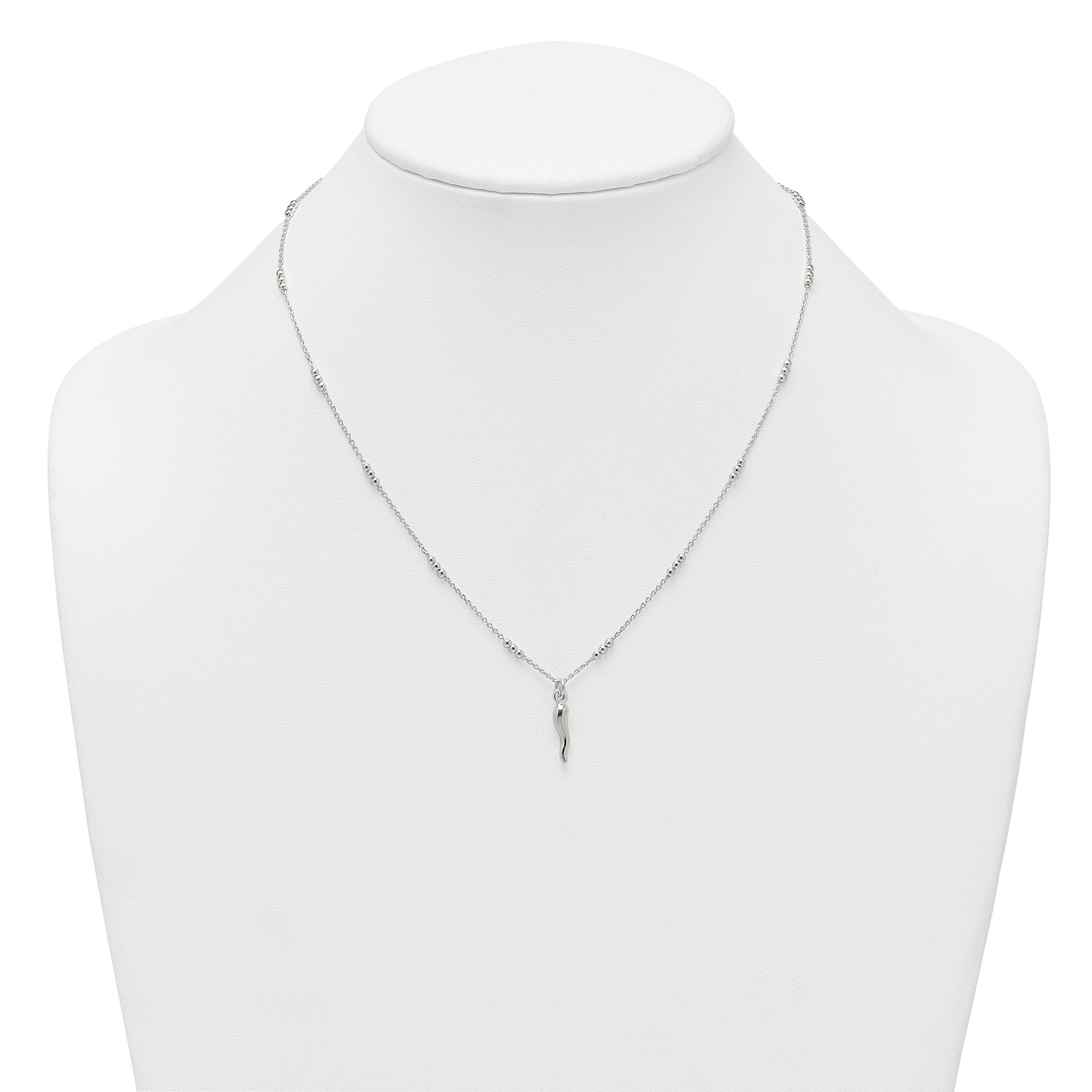 Sterling Silver Polished and Beaded Italian Horn 18 Inch Necklace