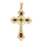 14K Gold Ruby and Emerald Cabochon Cross Pendant Elegant, Natural Gemstones