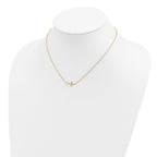 Sterling Silver Gold-tone CZ Sideways Cross With 2 inch ext Necklace
