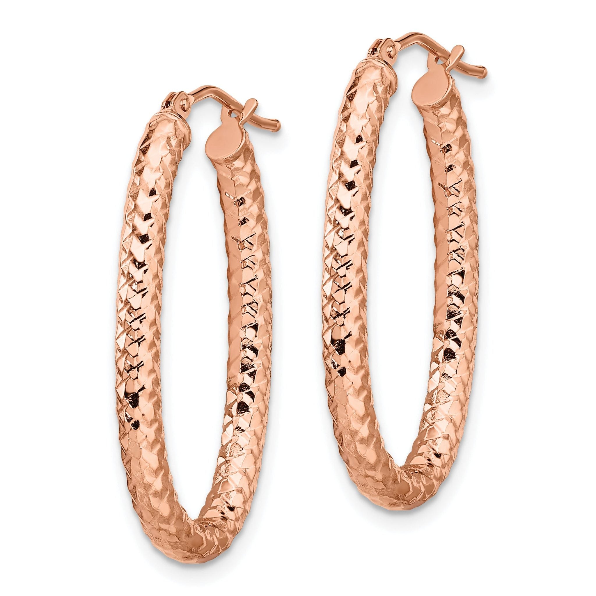 14K Rose Gold Hoop Earrings with Polished & Textured Finish, Lightweight Design Secondary image
