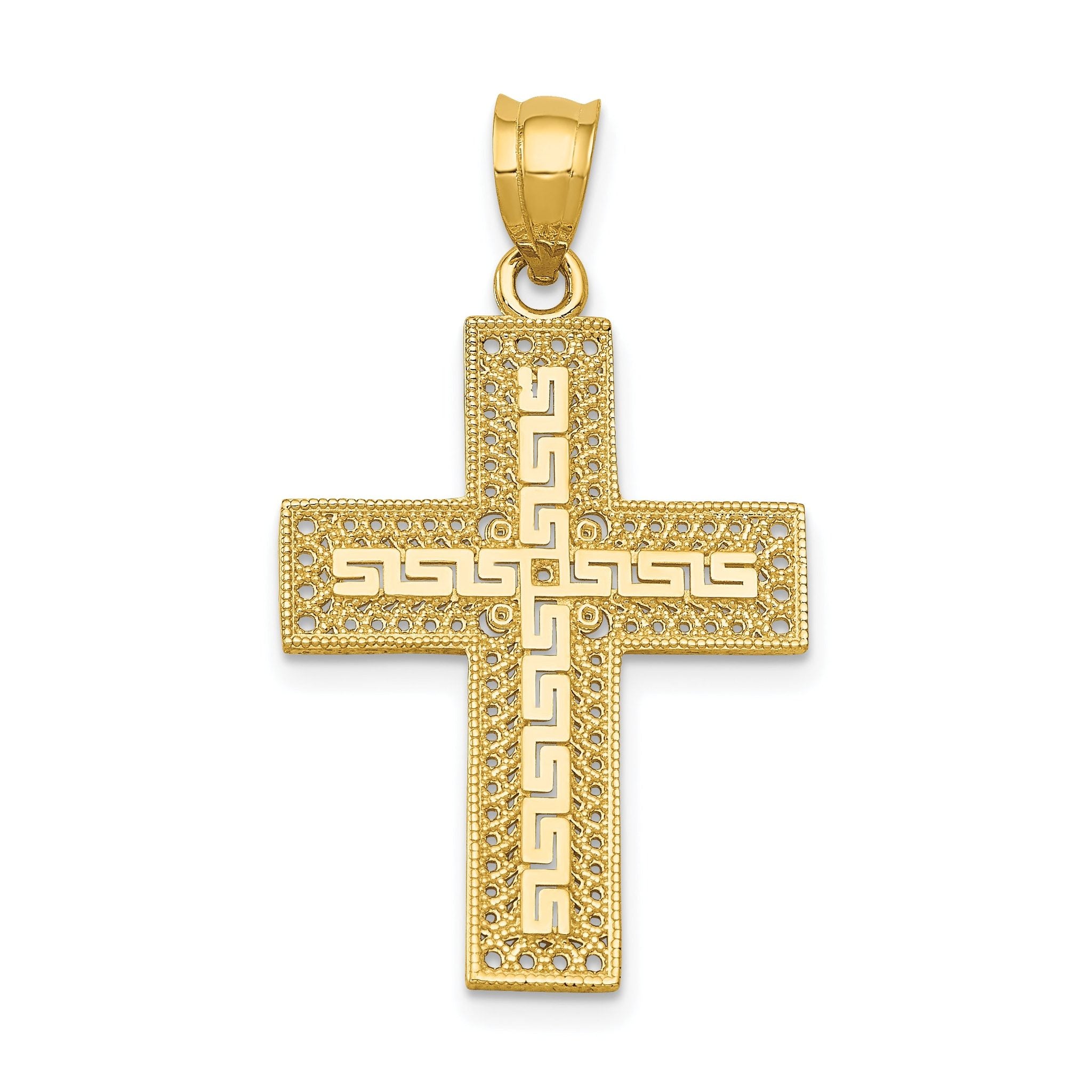 14K Gold Greek Filigree Cross Pendant Elegant Cast Design Main image