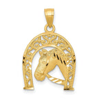 10K Gold Horseshoe Pendant with Polished Horse Charm Solid & Elegant