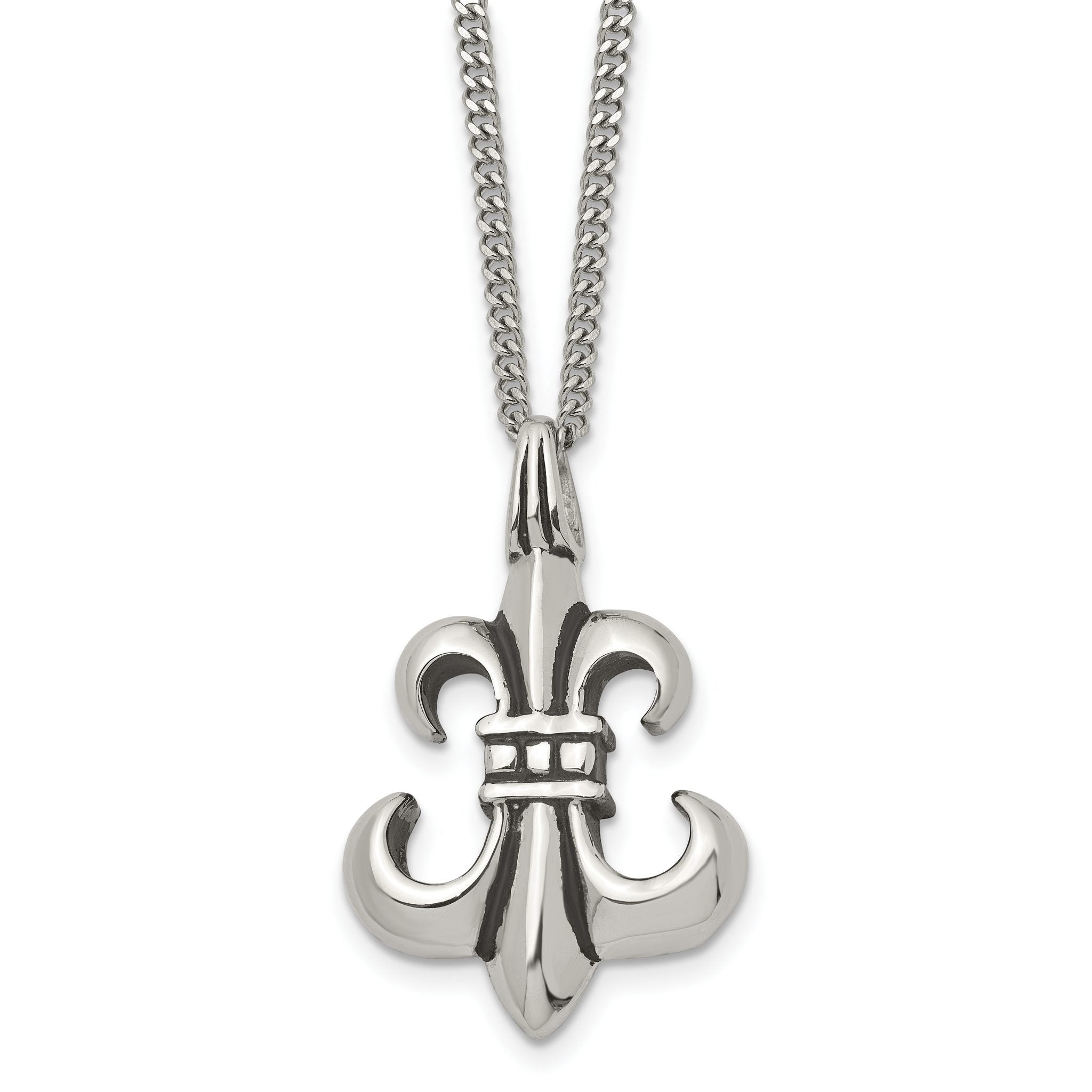 Stainless Steel Antiqued and Polished Fleur de lis 18in Necklace Main image