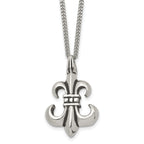 Stainless Steel Antiqued and Polished Fleur de lis 18in Necklace