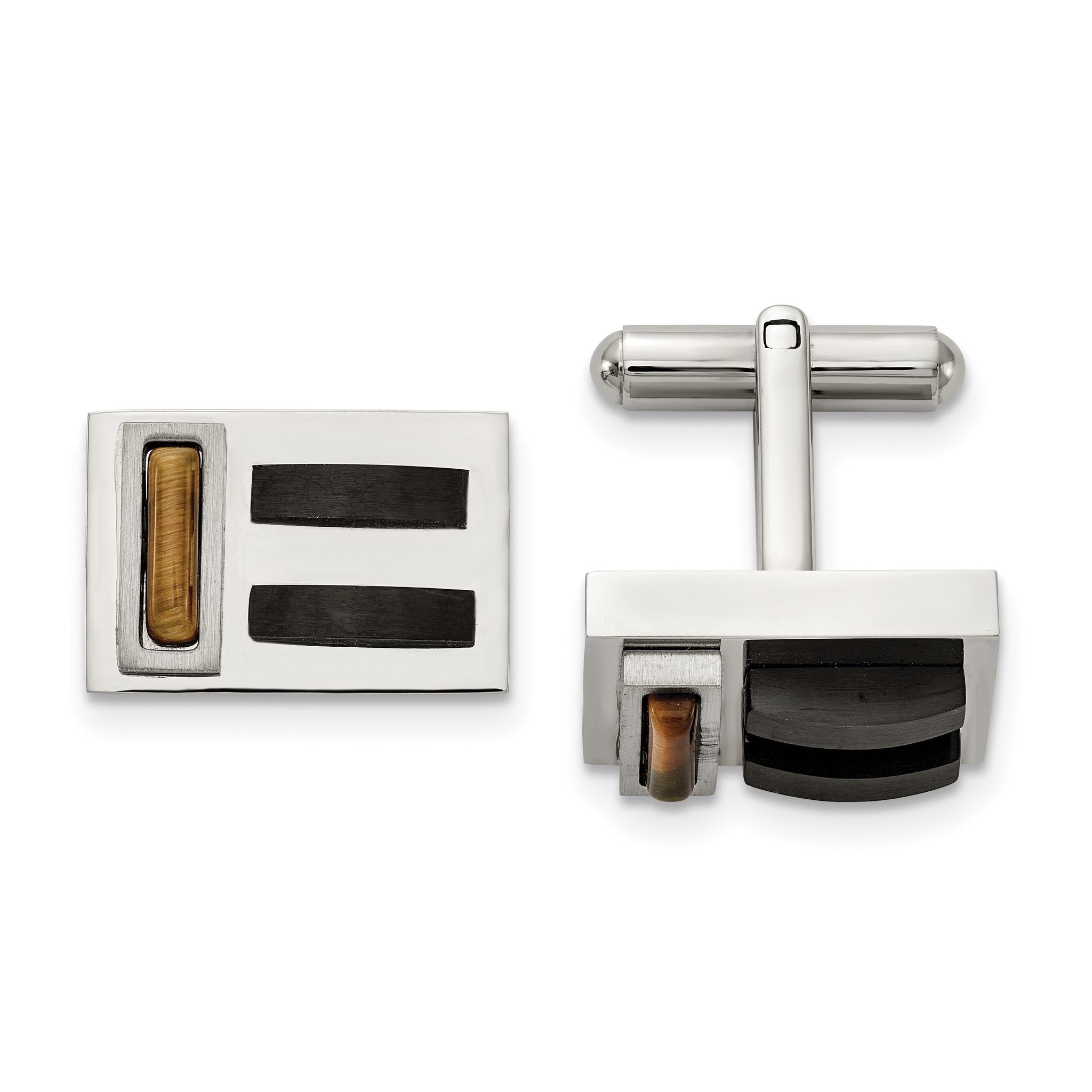 Stainless Steel Black & Tiger's Eye Cuff Links