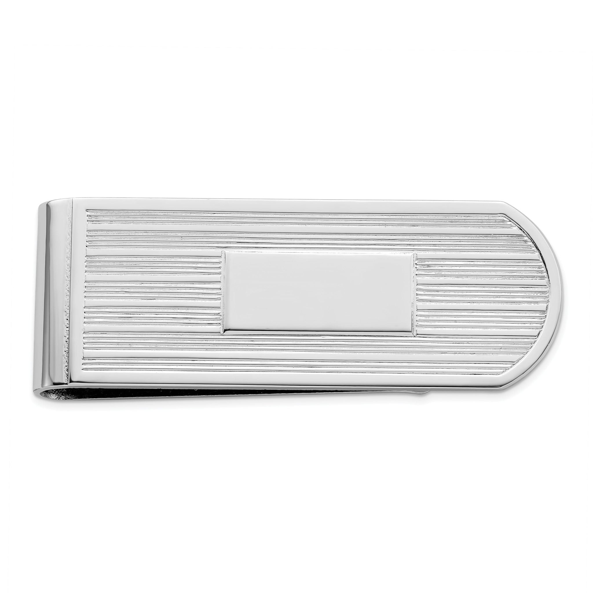 Rhodium-plated Kelly Waters Etched Lines Money Clip with Engravable Area Main image