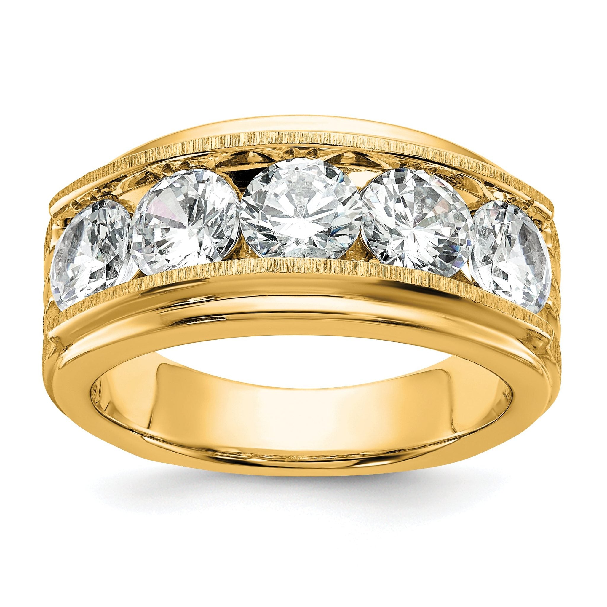 True Origin 14k 3 1/2 carat Lab Grown Diamond VS+ F+ Five Stone Complete Polished Brushed and Groove