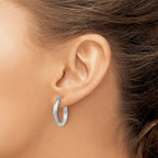 14k White Gold Satin and D/C 3mm Round Hoop Earrings