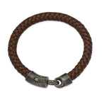 Stainless Steel Antiqued White Bronze-plated Brown Braided Leather Bracelet for Men