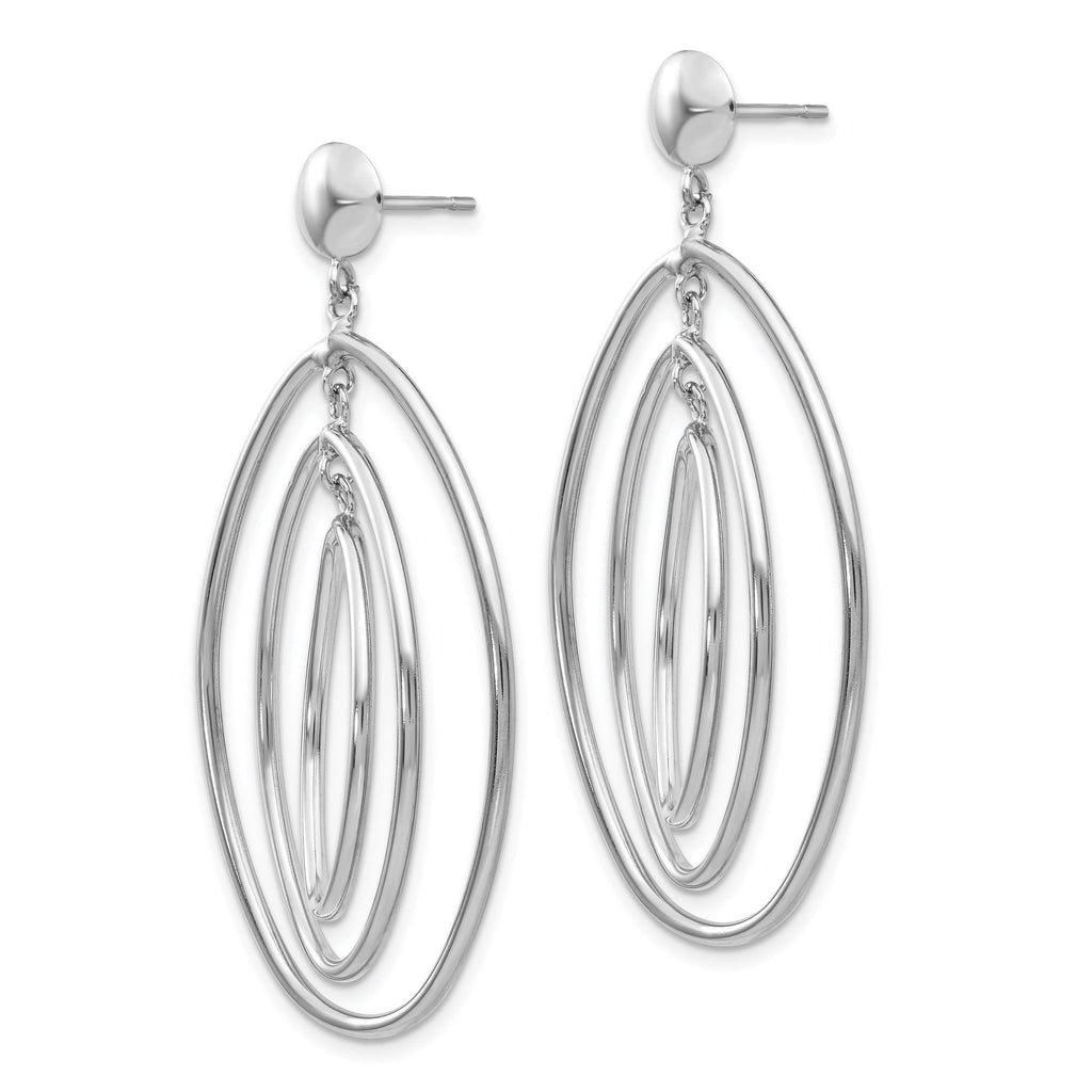 14k White Gold Oval Circle Dangle Post Earrings