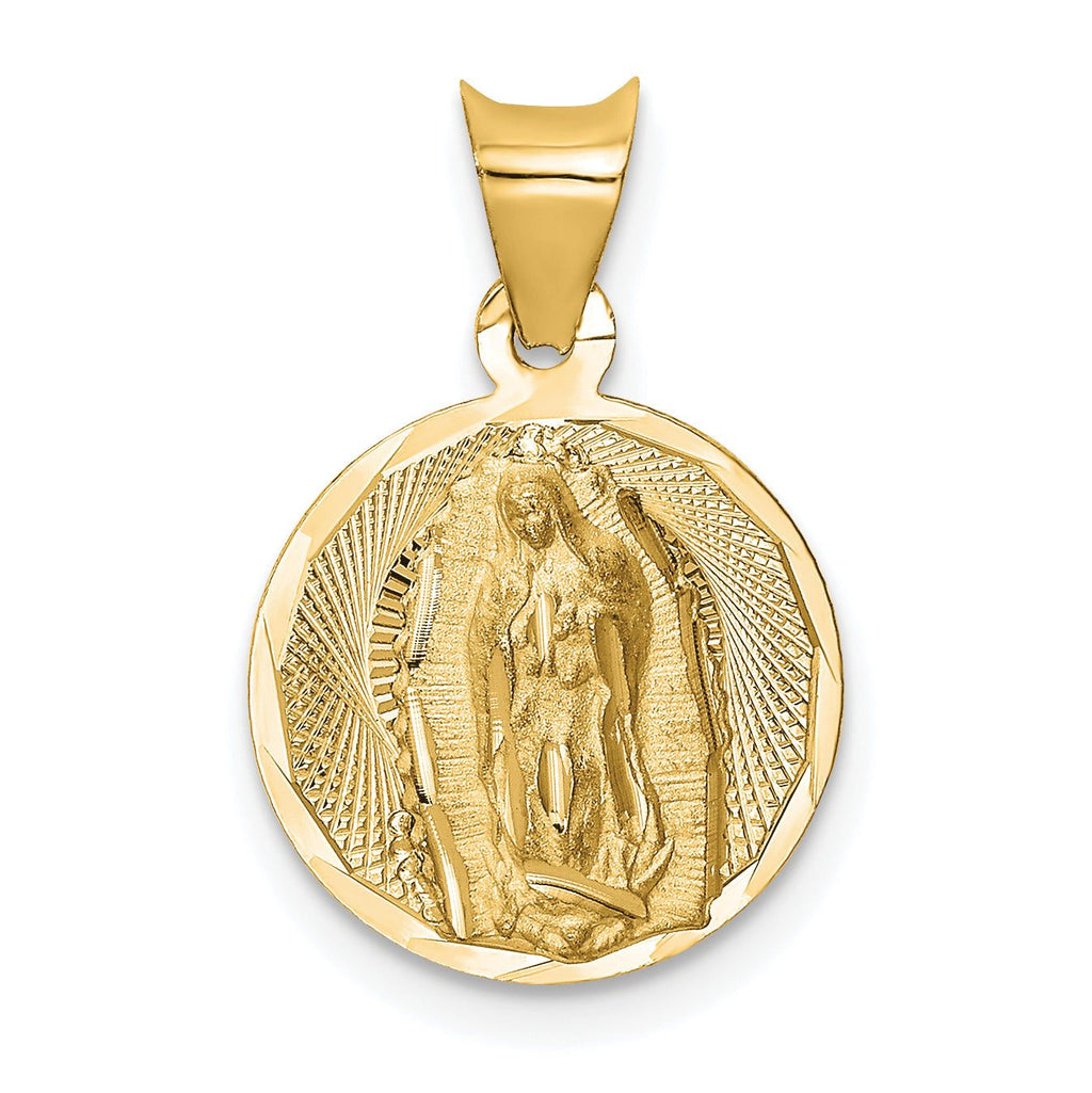 14K Gold Lady of Guadalupe Circle Pendant with Polished Diamond-Cut Finish