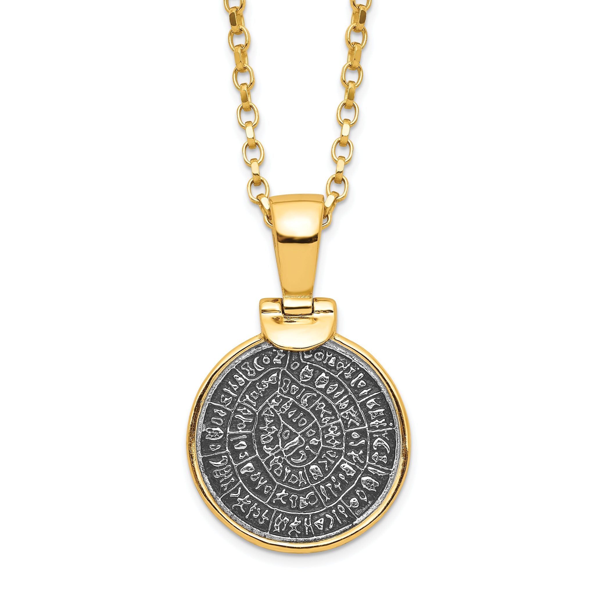 SS Gold-tone Polished Replica Phaistos Coin Pendant w/2 in ext. Necklace Main image