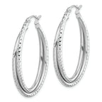 Textured Double Oval Hoop Earrings in Sterling Silver