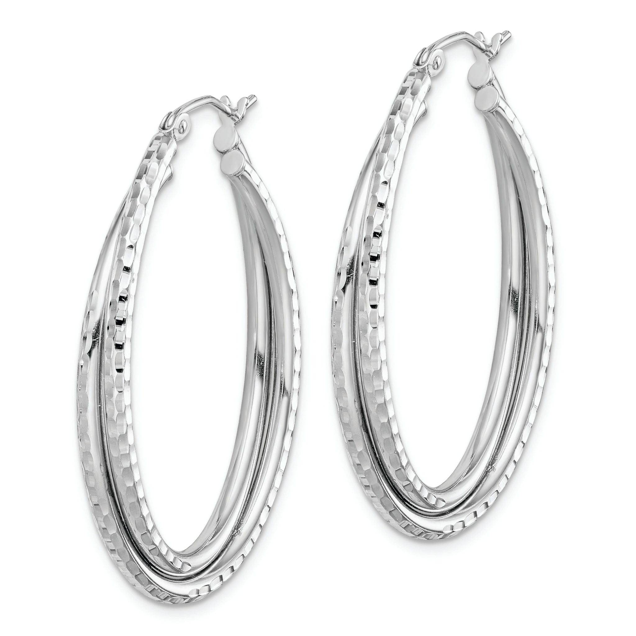 Textured Double Oval Hoop Earrings in Sterling Silver