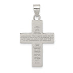 Sterling Silver 925 Lords Prayer Cross Pendant with Rhodium Polish