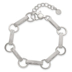 Sterling Silver Polished and Textured Oval and Round Link 7.5 inch with 1 inch Extender Bracelet