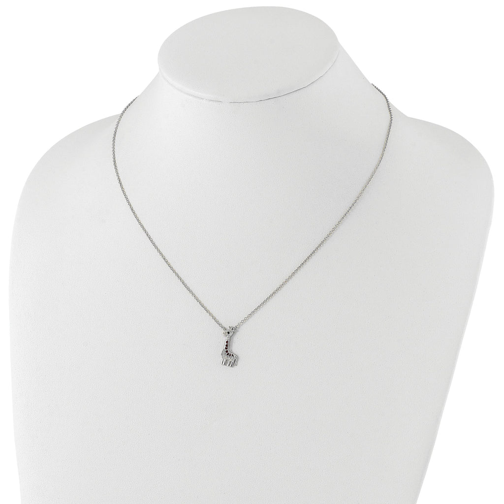 Cheryl M Sterling Silver Rhodium-plated Polished and Enameled Black and White CZ Giraffe 16 Inch with 2 Inch Extension Necklace