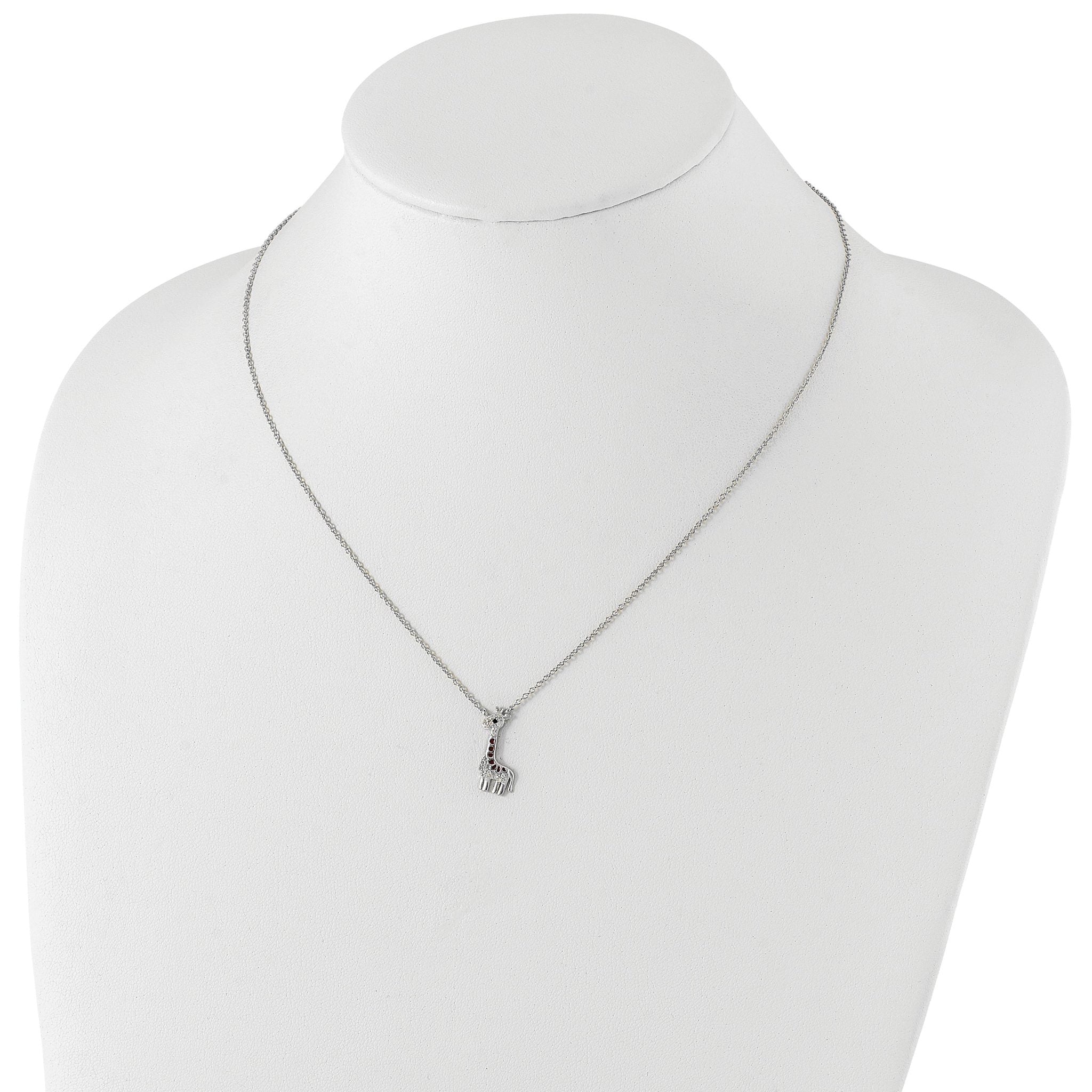 Cheryl M Sterling Silver Rhodium-plated Polished and Enameled Black and White CZ Giraffe 16 Inch with 2 Inch Extension Necklace