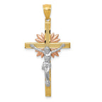 14K Tri-Color Gold Crucifix Pendant with Solid Cast Design