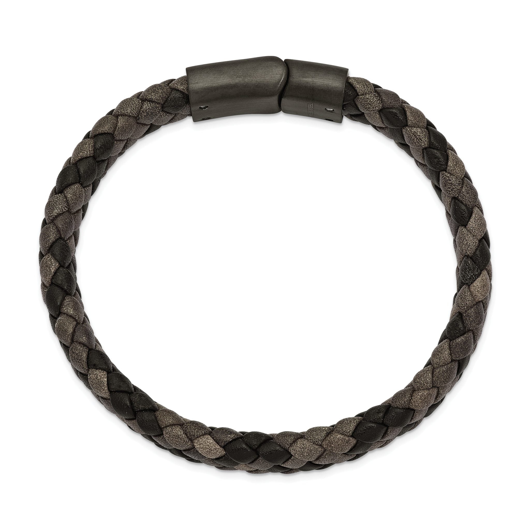 Stainless Steel Brushed Gun Metal IP-plated Brown Braided Leather Bracelet for Men Secondary image