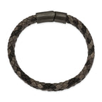 Stainless Steel Brushed Gun Metal IP-plated Brown Braided Leather Bracelet for Men