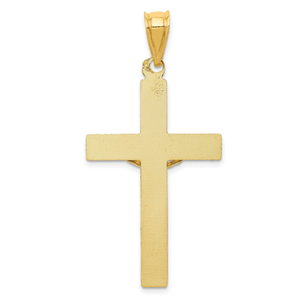 14K Gold Crucifix Pendant with Polished Satin Finish, Semi-Solid Design