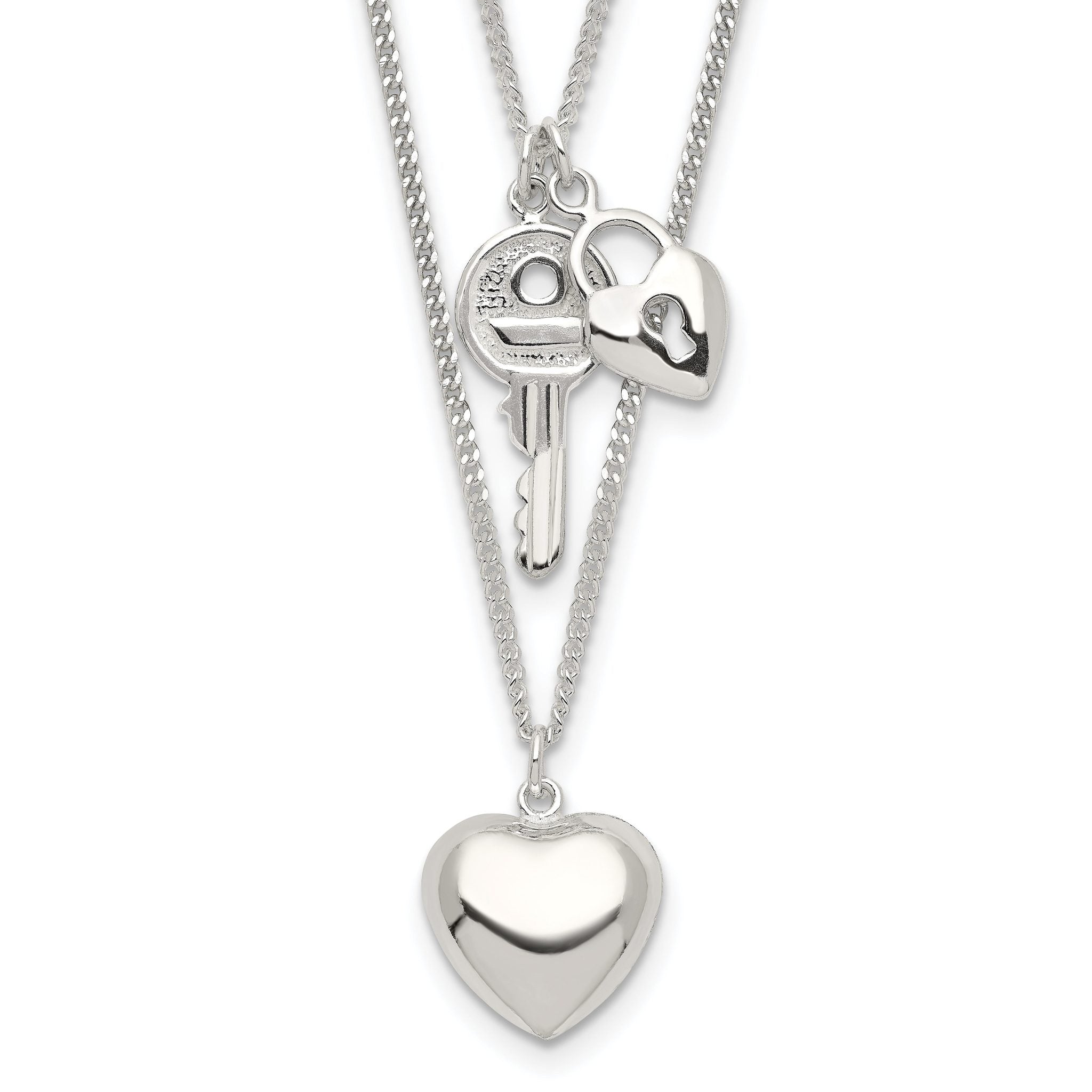 Sterling Silver 2-Strand Heart and Key Necklace Main image