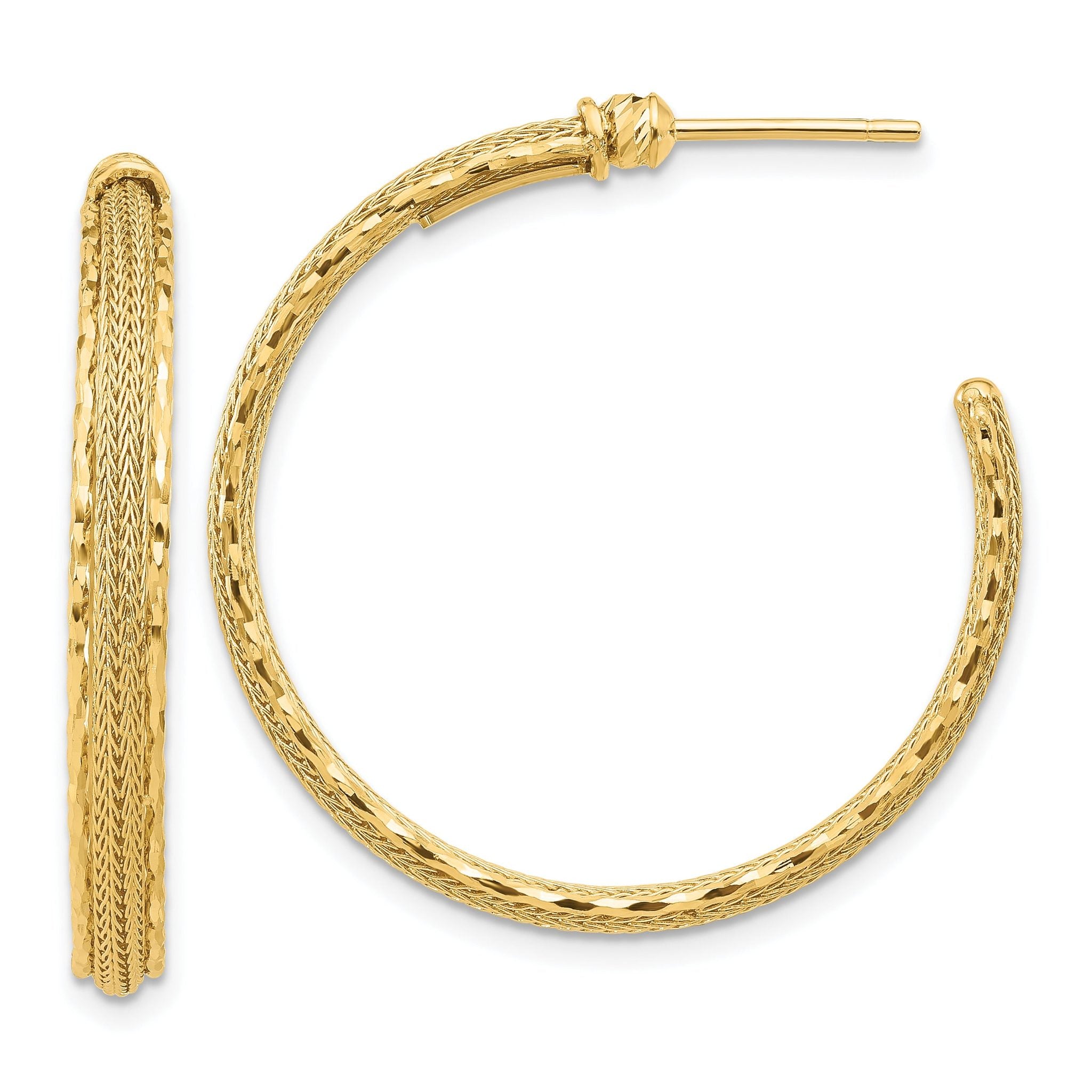 14K Diamond-cut and Textured Post Hoop Earrings Main image